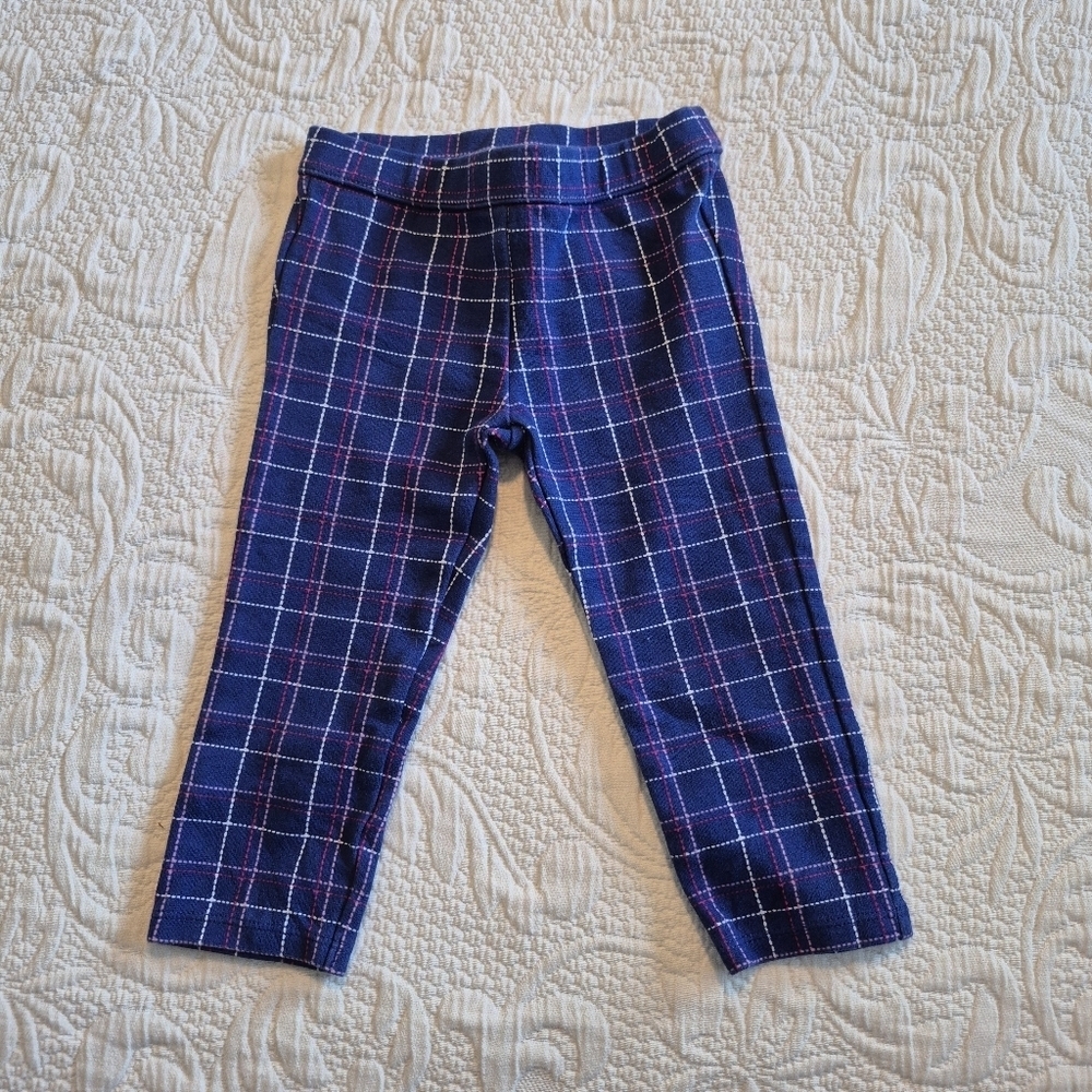 Janie and Jack girls size 18-24 months blue ponte pants white, red, pink lines